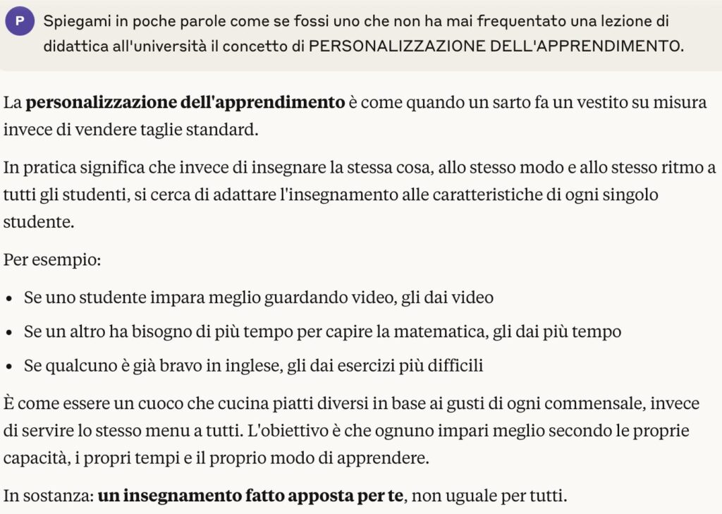 Intelligenza artificiale a scuola - richiesta a Claude
